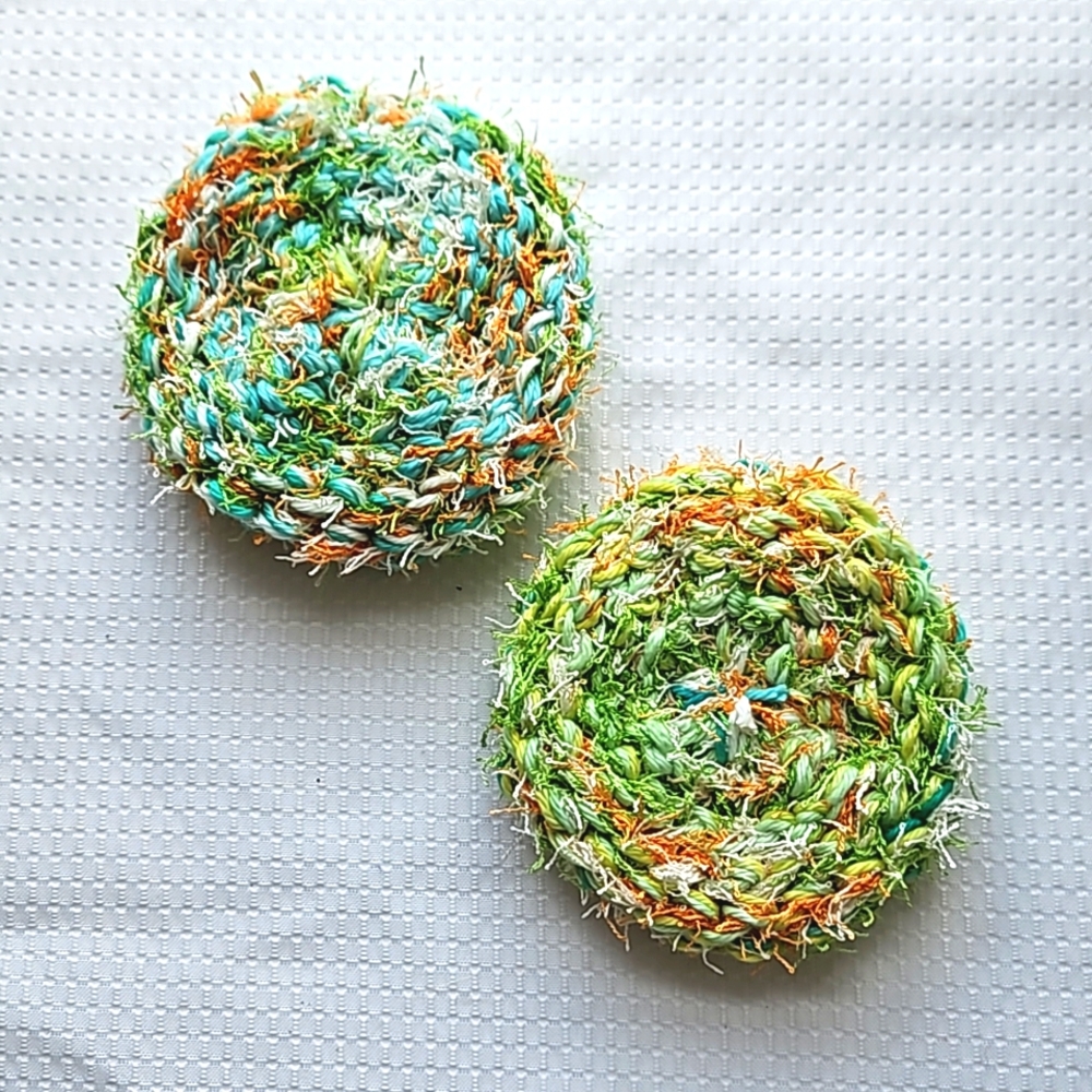 Eco-Friendly Vegetable All Purpose Scrubby Sponge Set of 2 Green Blue Orange